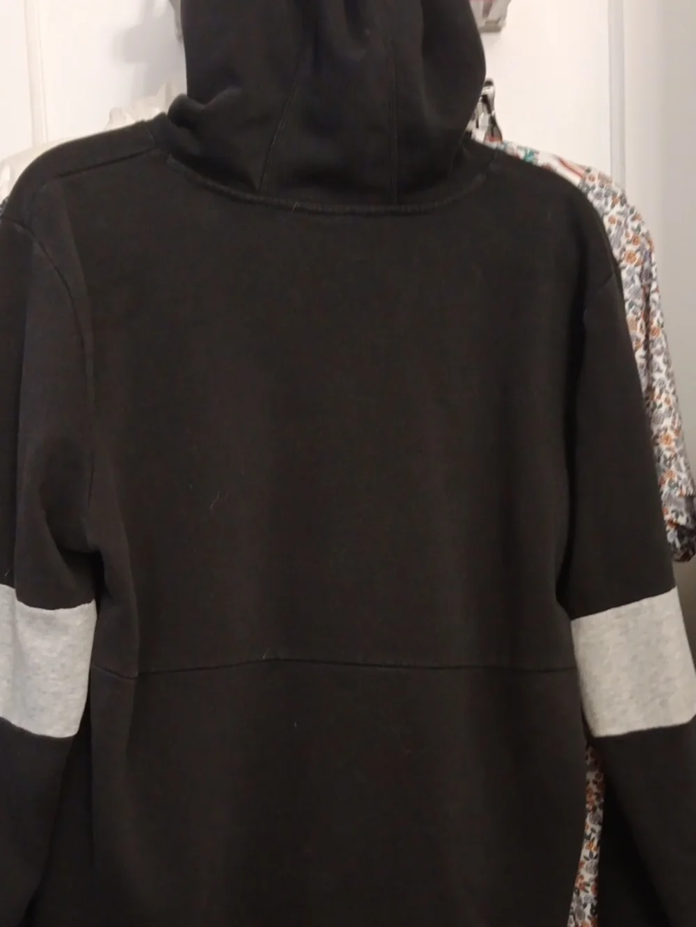 Adidas Black Crewneck Sweatshirt with Red Logo and Gray Stripe Accent On Sleeves